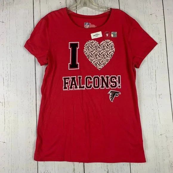 Atlanta Falcons Shirt Women Large Red I Heart Falcons!‎ NFL Short Sleeve New - Picture 1 of 7